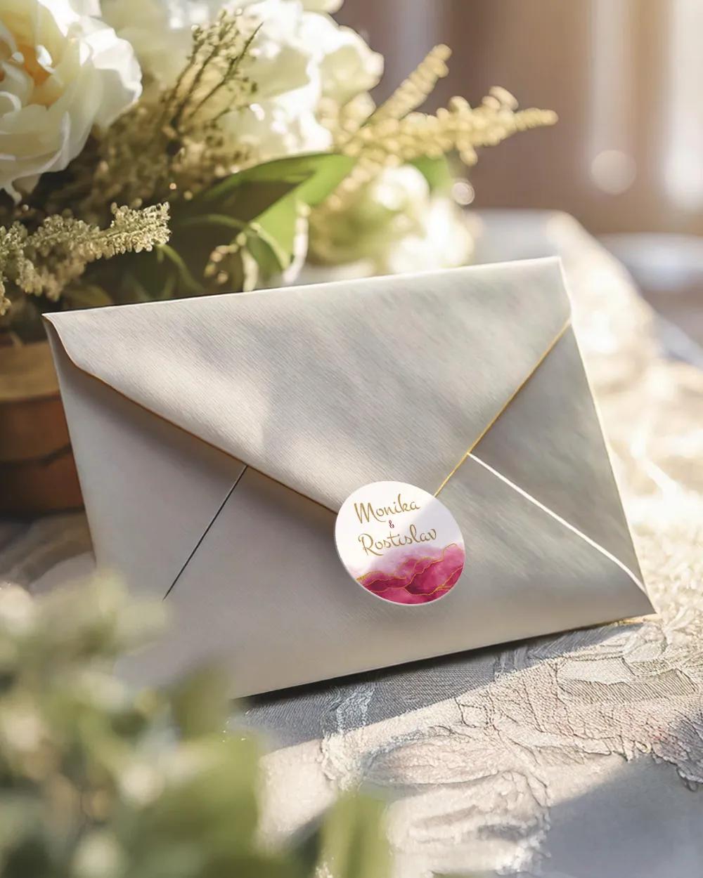 Svatební mini nálepky na obálky a dárky – Abstrakt IV. Růžová 2/3