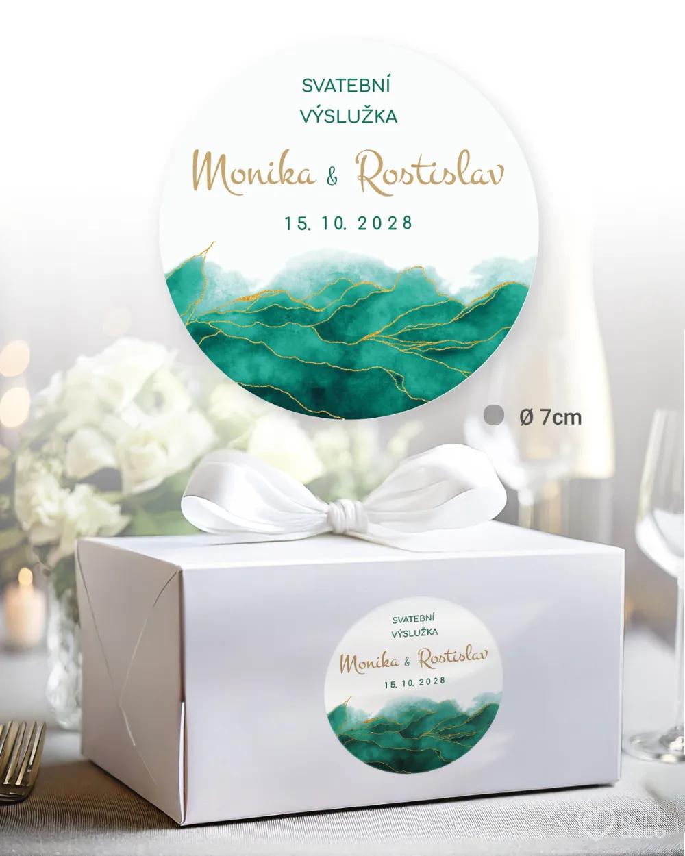 Svatební samolepky na výslužky abstrakt IV. smaragdová 1/3