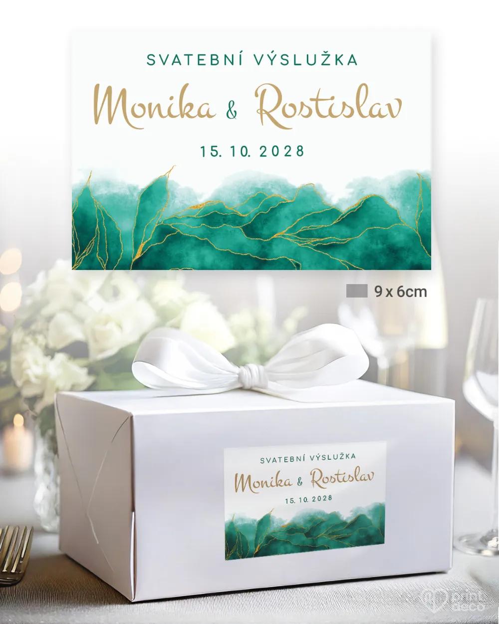 Svatební samolepky na výslužky abstrakt IV. smaragdová 2/3