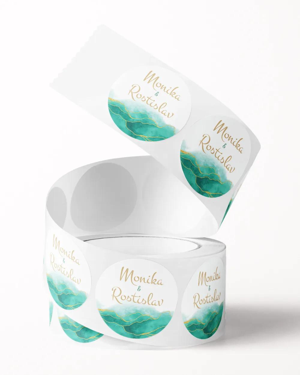 Svatební mini nálepky na obálky a dárky – Abstrakt IV. Smaragdová 1/3