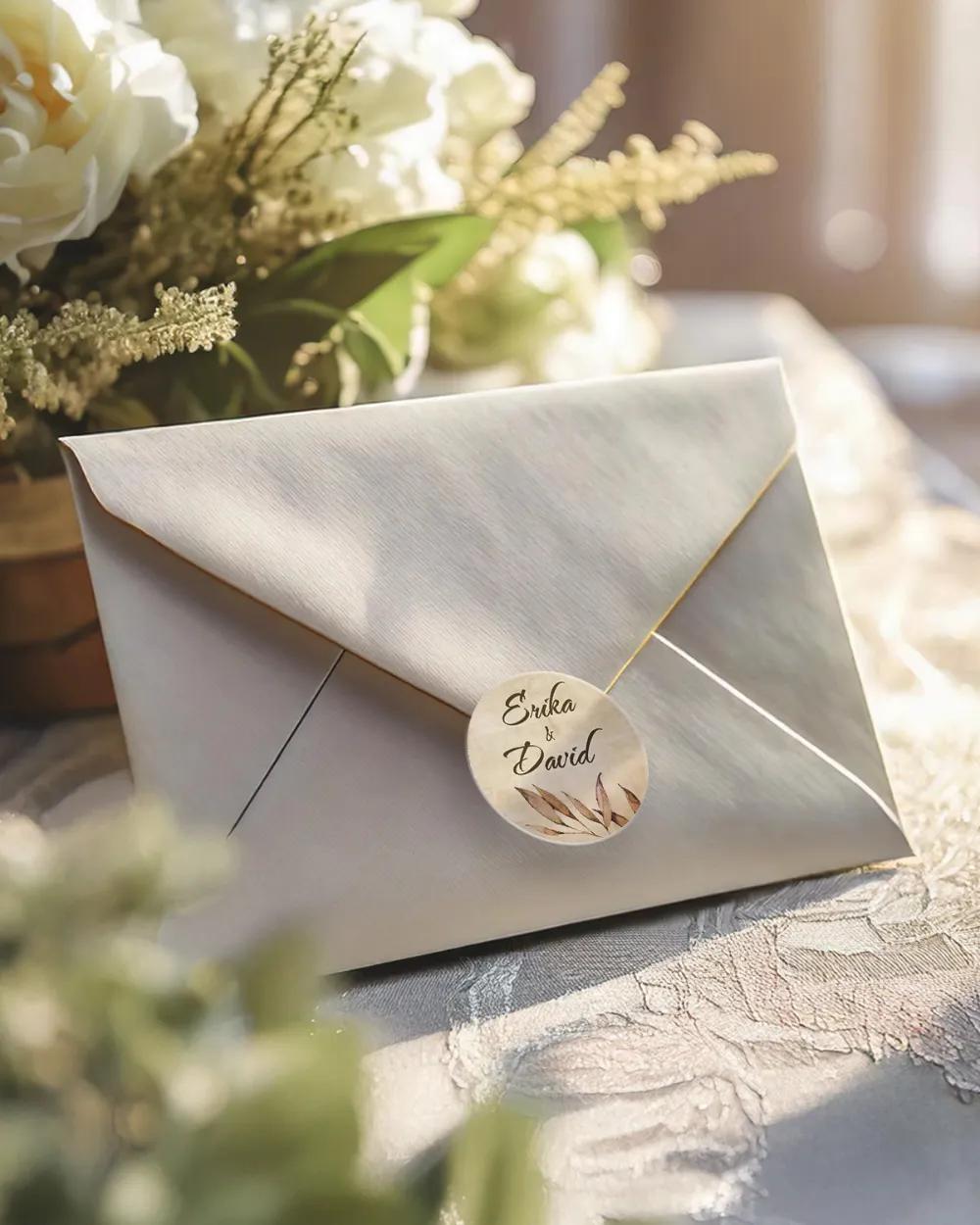 Svatební mini nálepky na obálky a dárky Vintage listy 1/3