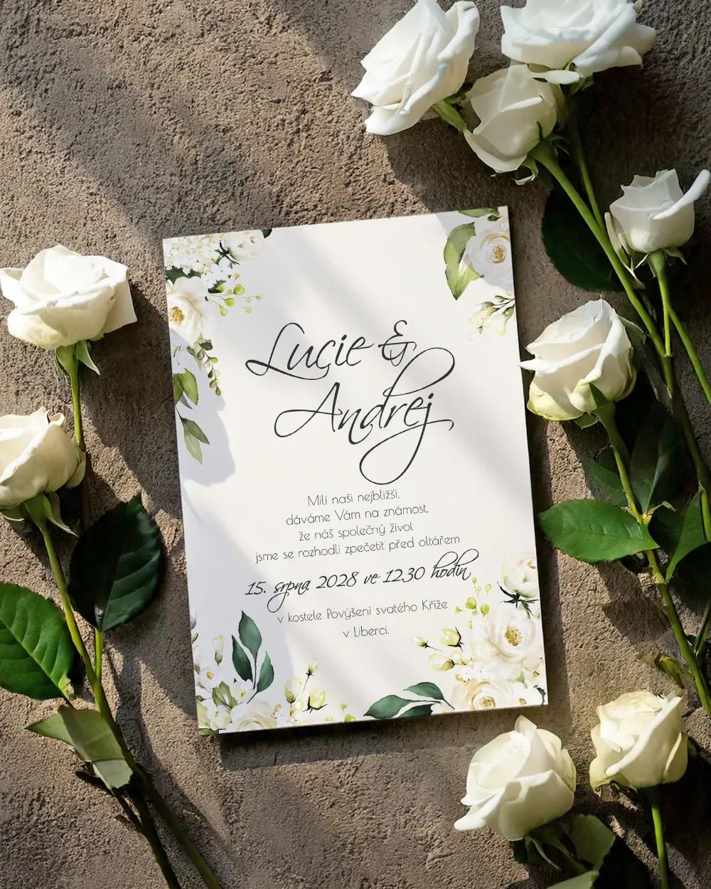 Svatební oznámení - Bílé růže 02 1/2