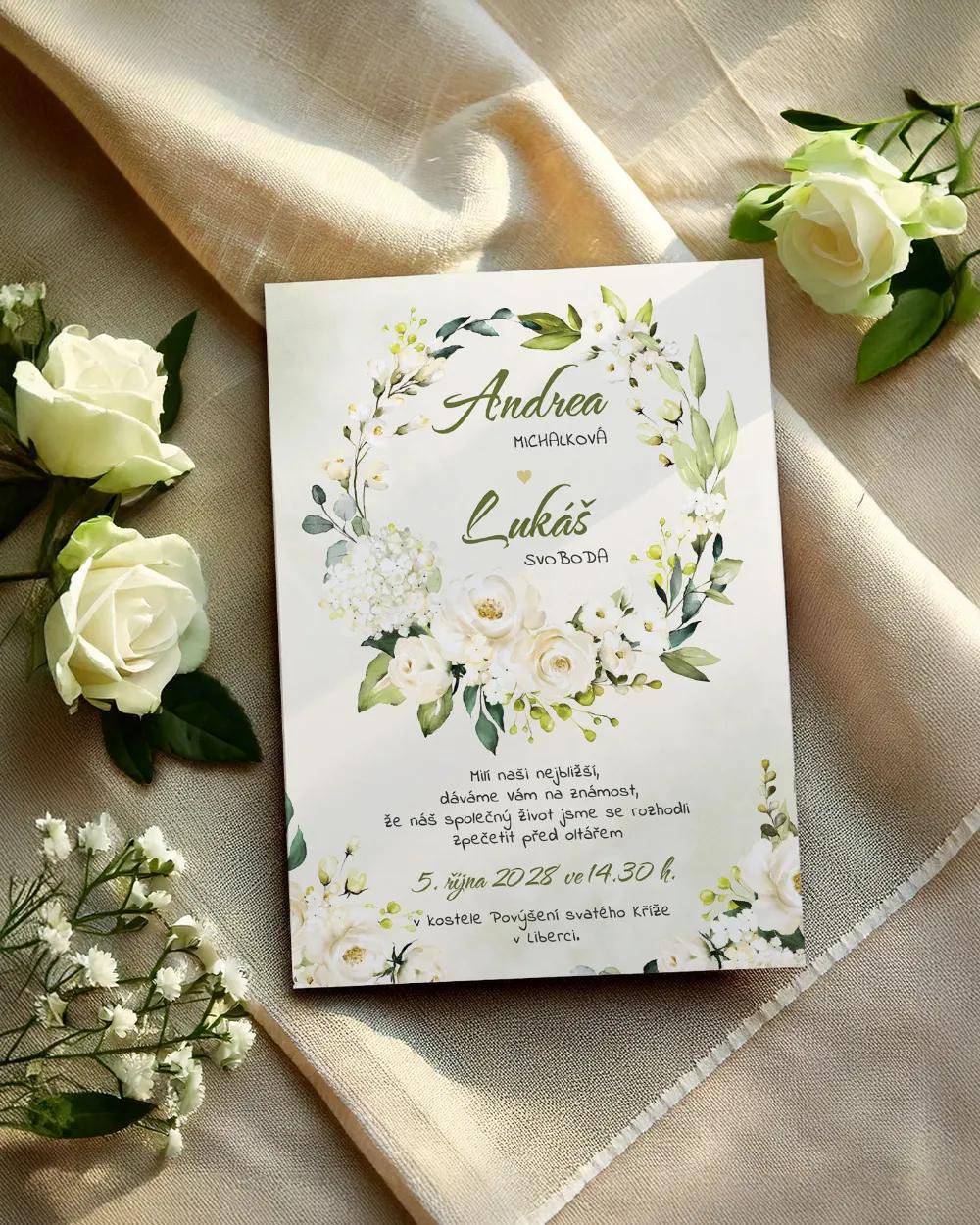 Svatební oznámení - Bílé růže 04 1/2