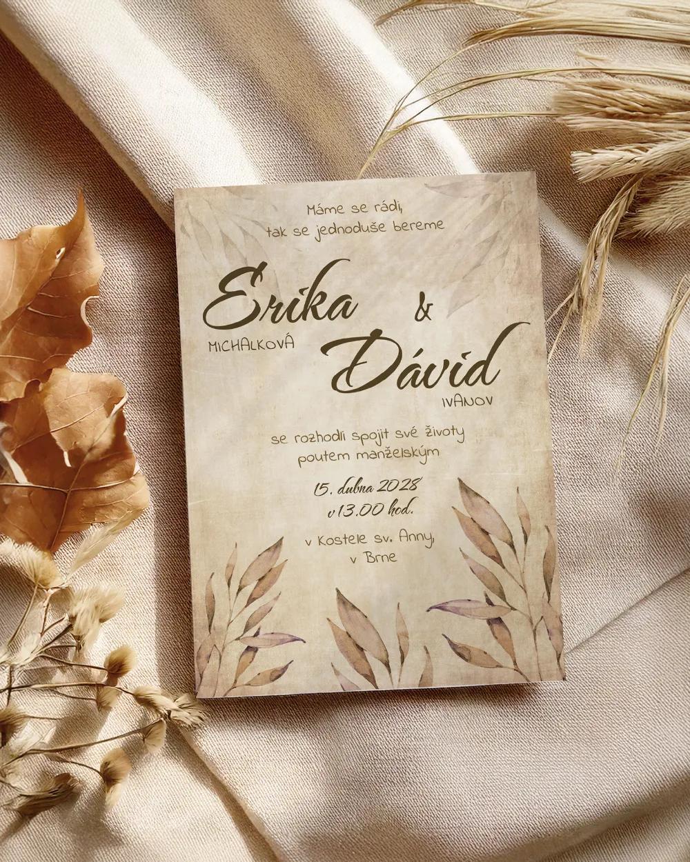 Svatební oznámení - Vintage Listy 1/2