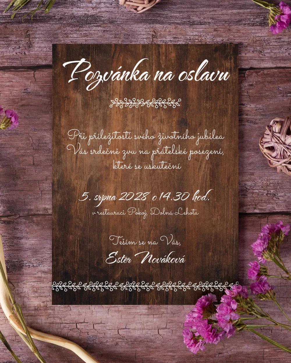 Pozvánka na narozeniny Tmavé dřevo 1/2