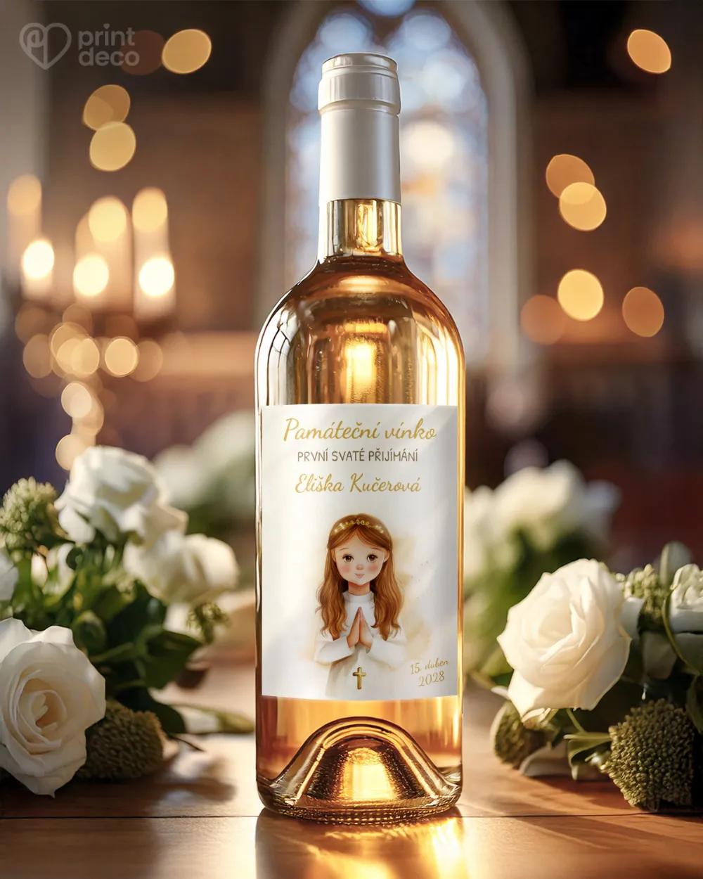 Etikety na láhve na svátost křtu, přijímání, biřmování – motiv 14 dívka 1/2