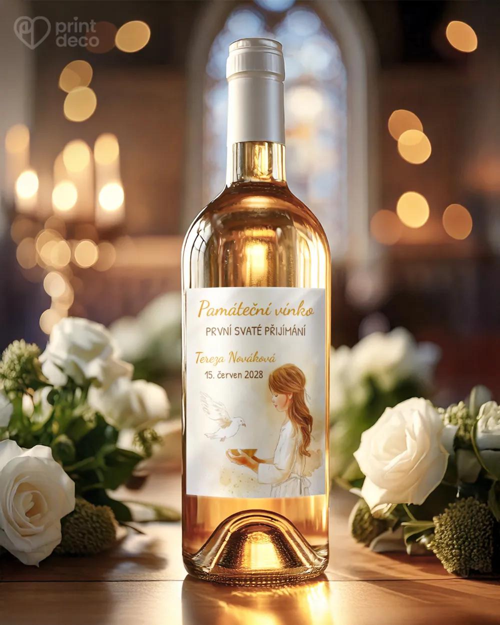 Etikety na láhve na svátost křtu, přijímání, biřmování – motiv 15 dívka 1/2