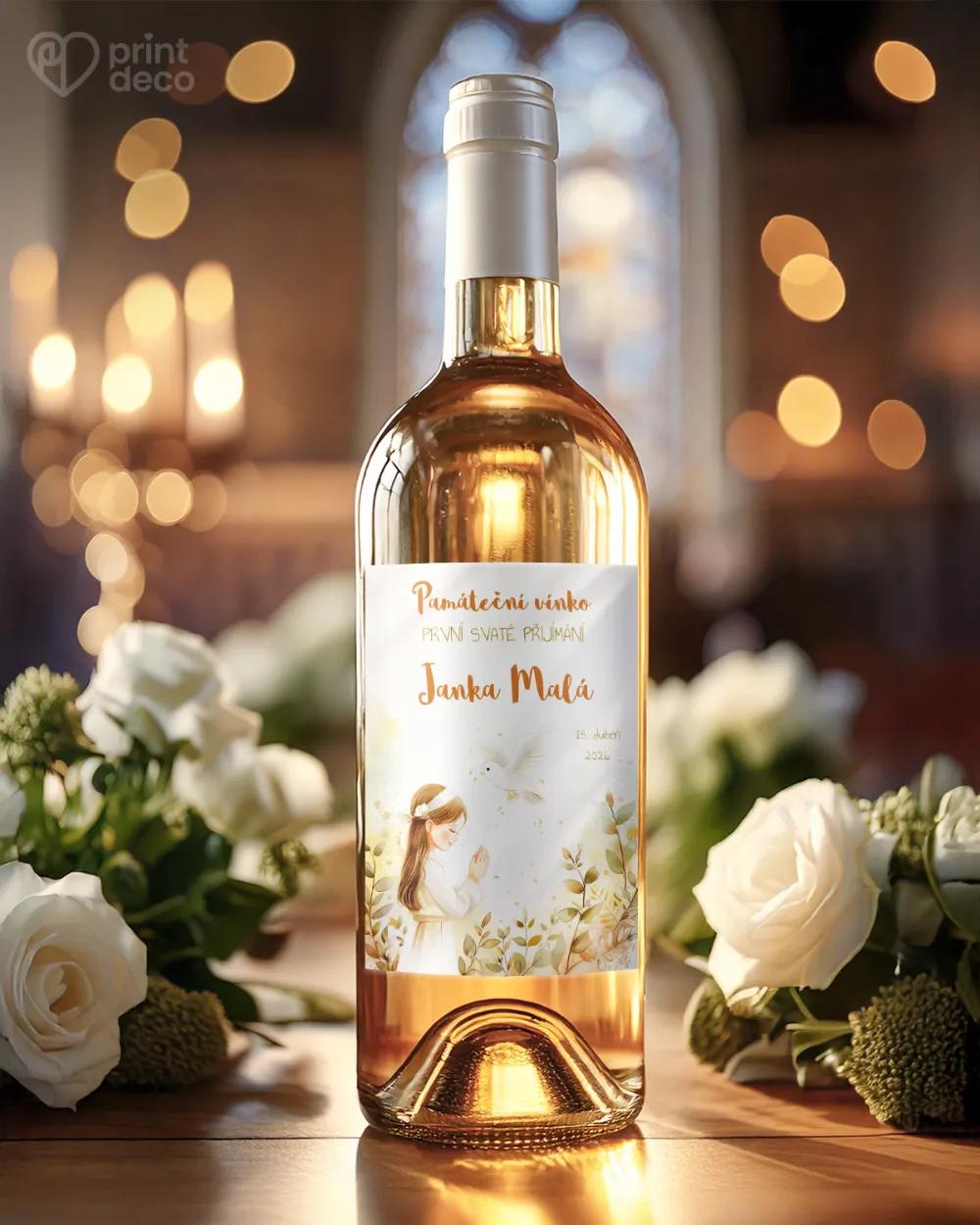 Etikety na láhve na svátost křtu, přijímání, biřmování – motiv 17 dívka 1/2