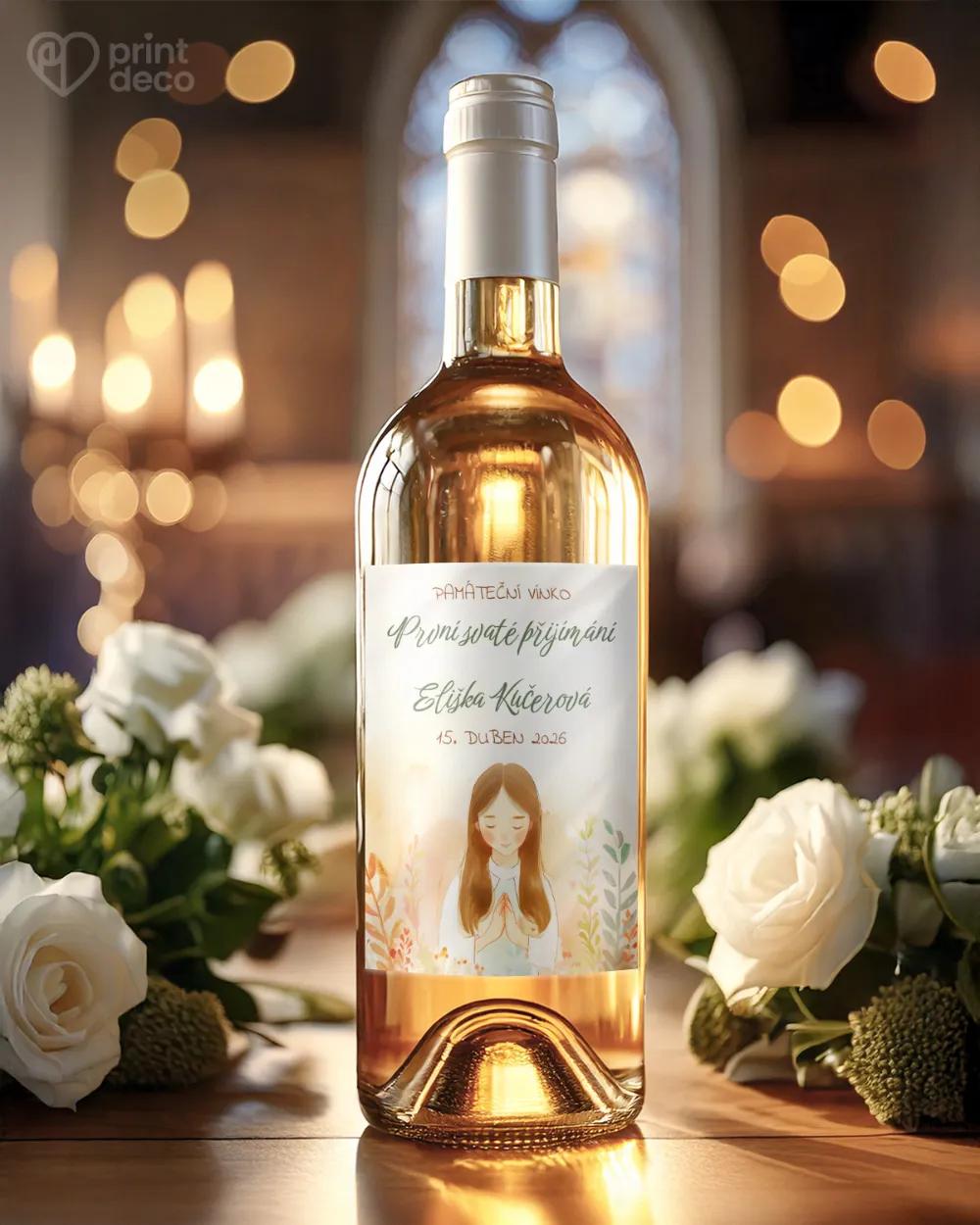 Etikety na láhve na svátost křtu, přijímání, biřmování – motiv 19 dívka 1/2