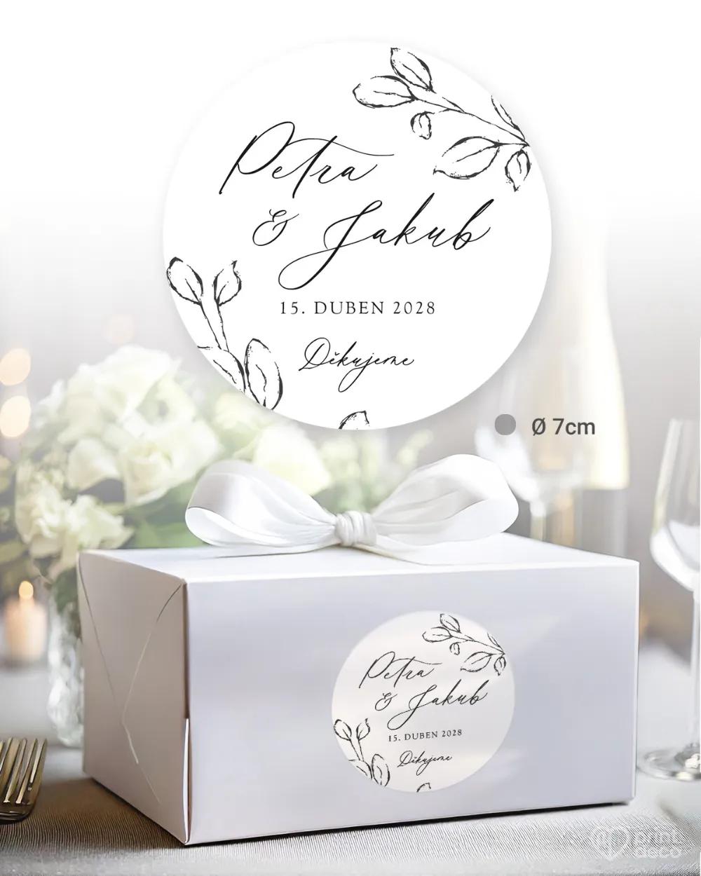 Svatební samolepky na výslužky listy lásky bílá 1/3