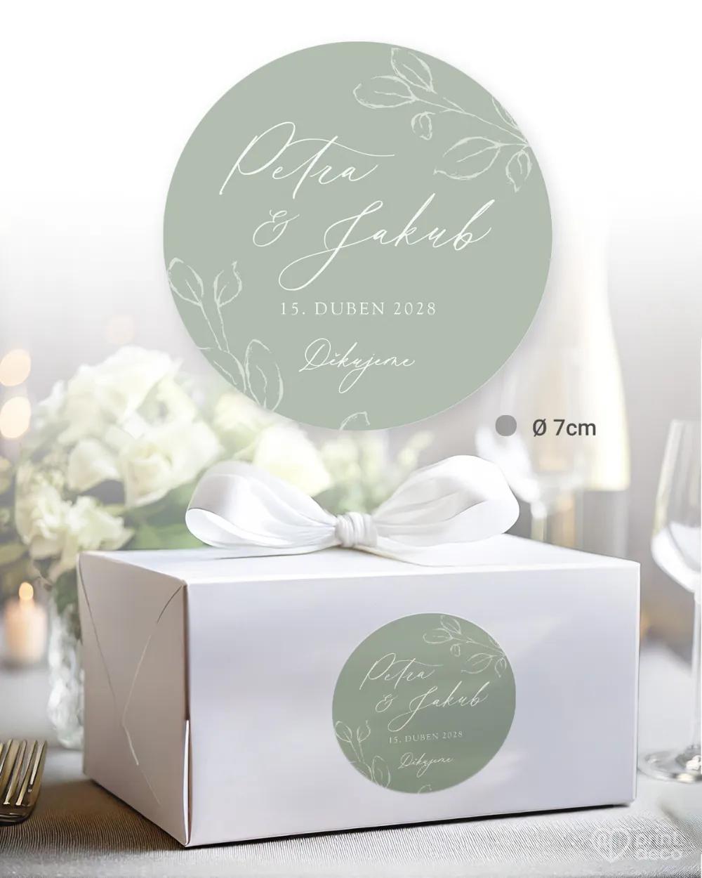 Svatební samolepky na výslužky listy lásky sage 1/3