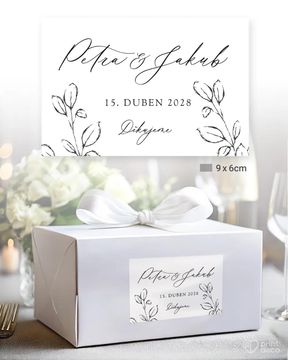 Svatební samolepky na výslužky listy lásky bílá 2/3