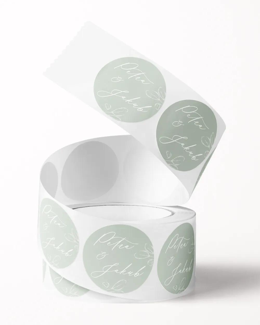 Svatební mini nálepky na obálky a dárky Listy lásky sage 2/3