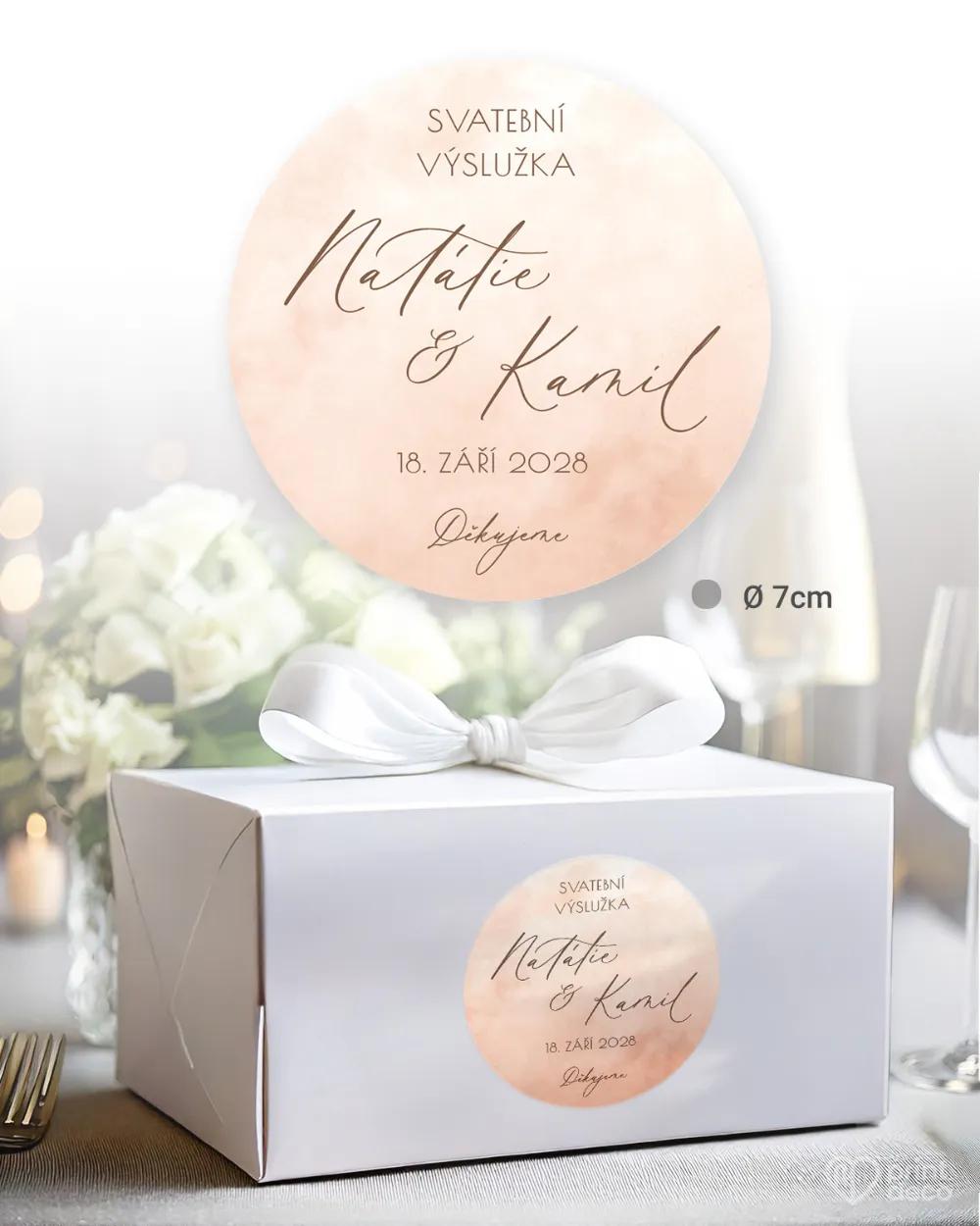 Svatební samolepky na výslužky akvarelová láska (lososová) 1/3