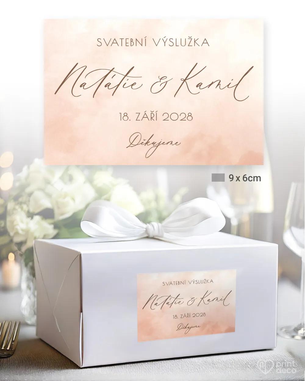 Svatební samolepky na výslužky akvarelová láska (lososová) 2/3