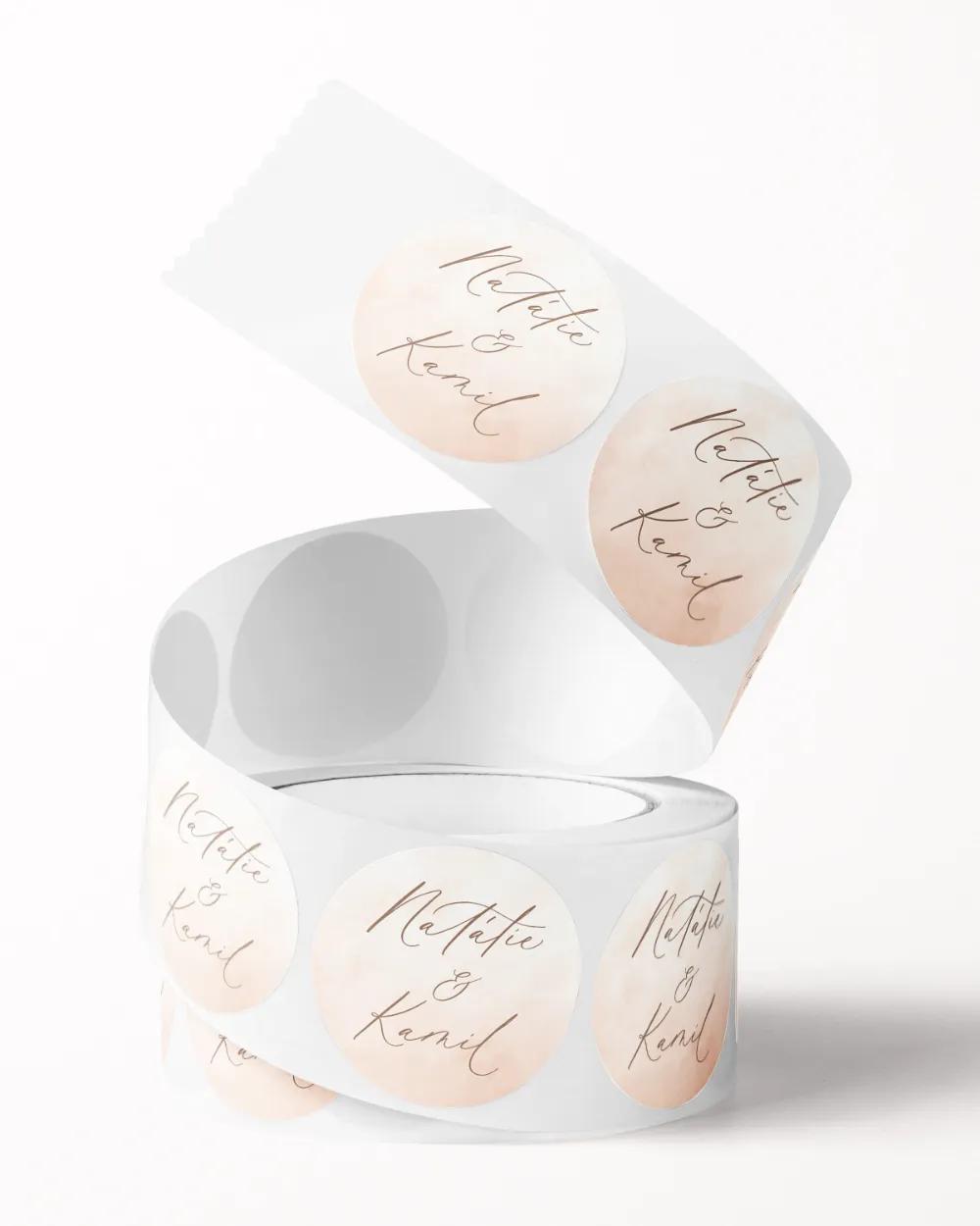 Svatební mini nálepky na obálky a dárky Akvarelová láska (lososová) 2/3