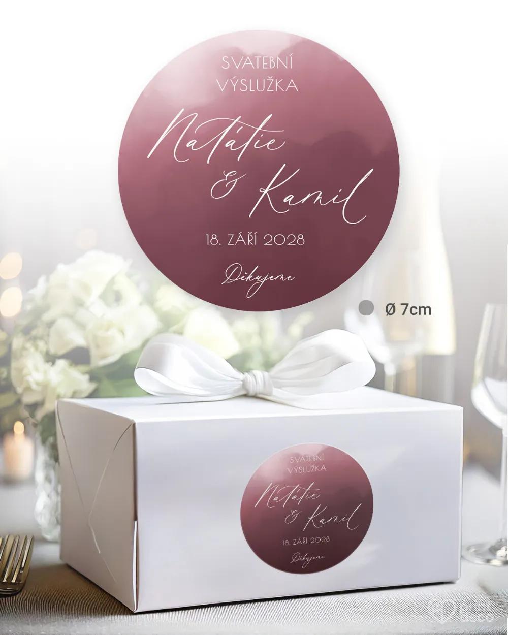 Svatební samolepky na výslužky akvarelová láska (růžová) 1/3