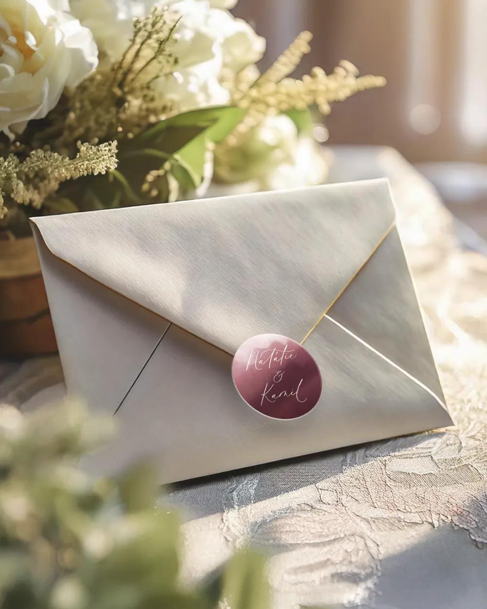 Svatební mini nálepky na obálky a dárky Akvarelová láska (růžová) 1/3