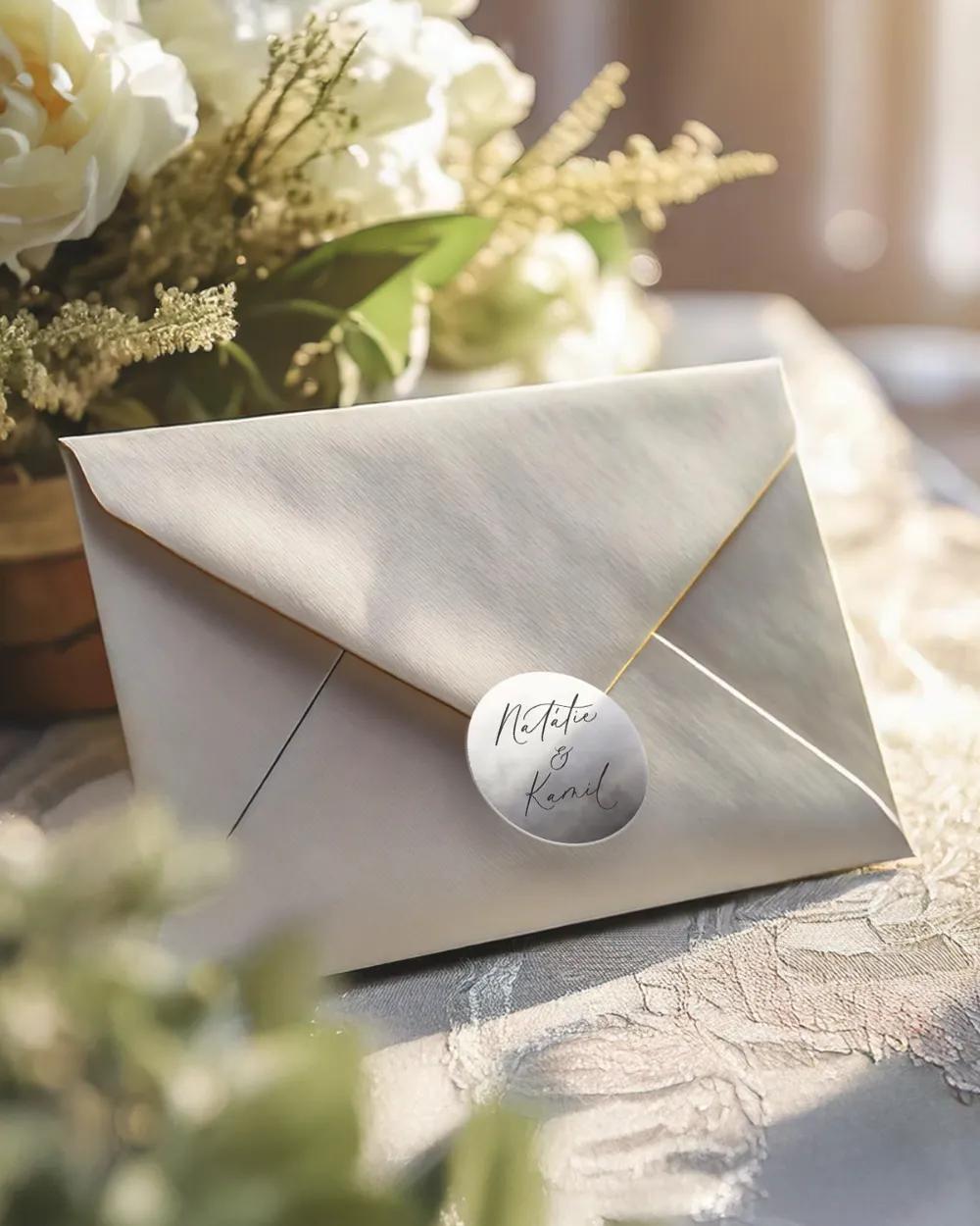 Svatební mini nálepky na obálky a dárky Akvarelová láska (šedá) 1/3