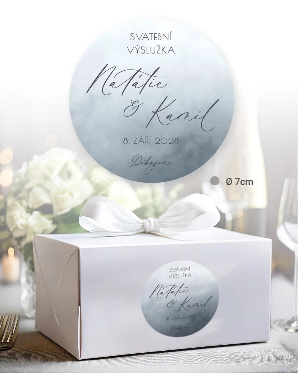 Svatební samolepky na výslužky akvarelová láska (šedo-modrá) 1/3