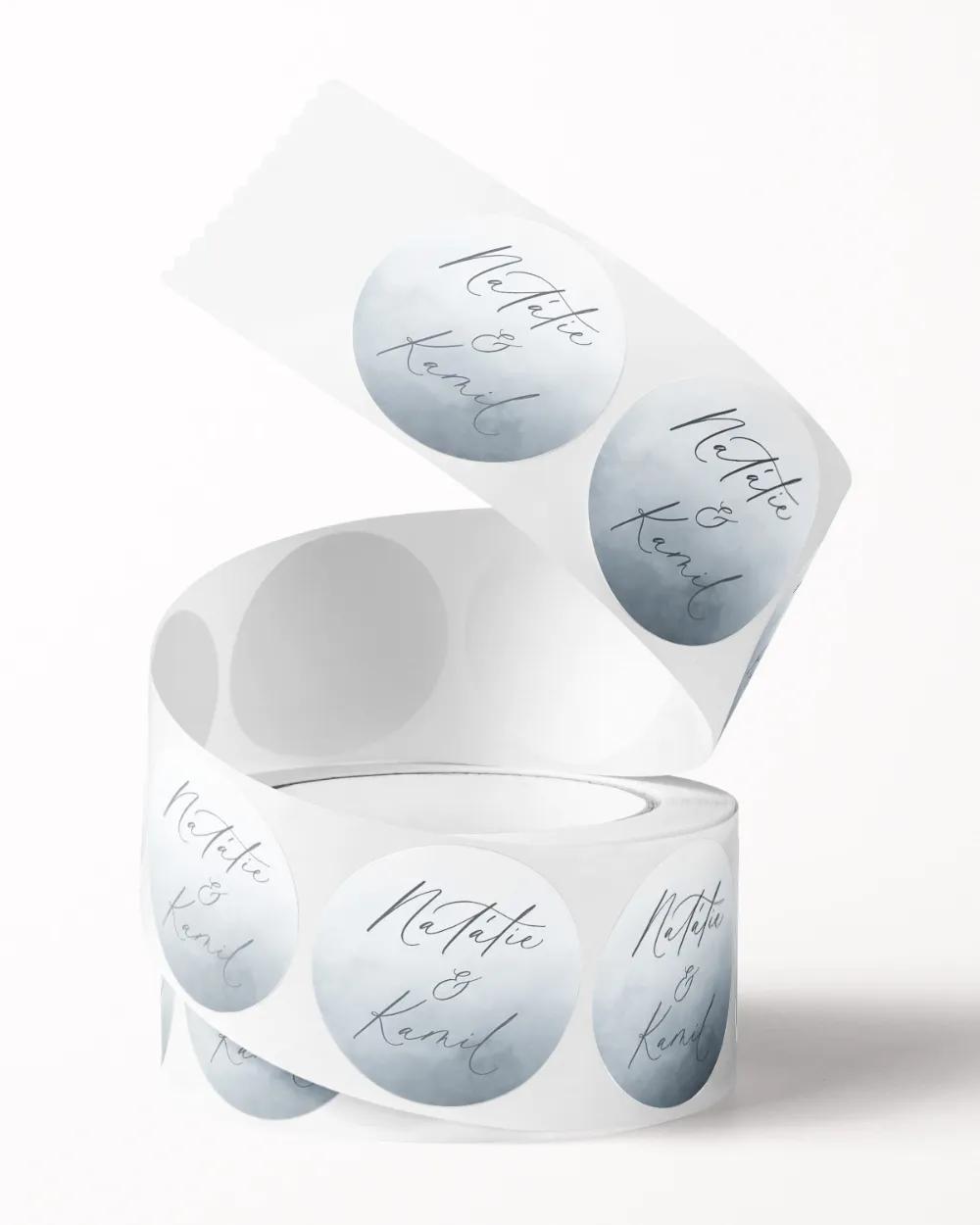 Svatební mini nálepky na obálky a dárky Akvarelová láska (šedo-modrá) 2/3