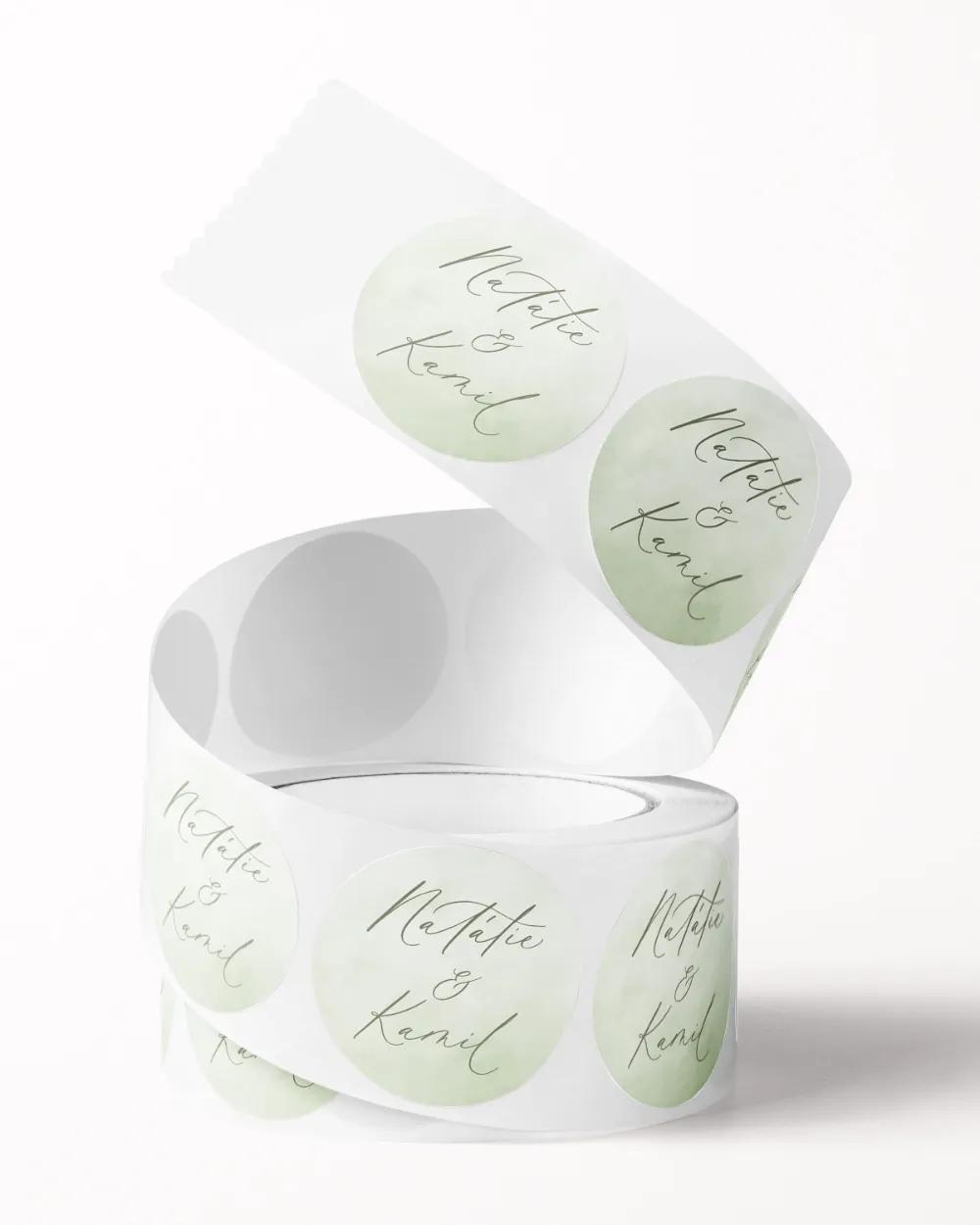 Svatební mini nálepky na obálky a dárky Akvarelová láska (zelená) 1/3