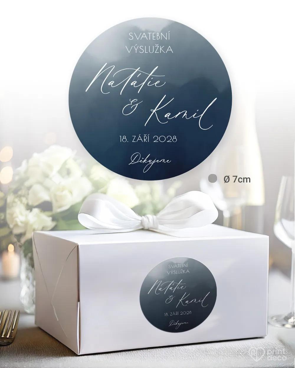 Svatební samolepky na výslužky akvarelová láska (modrá) 1/3