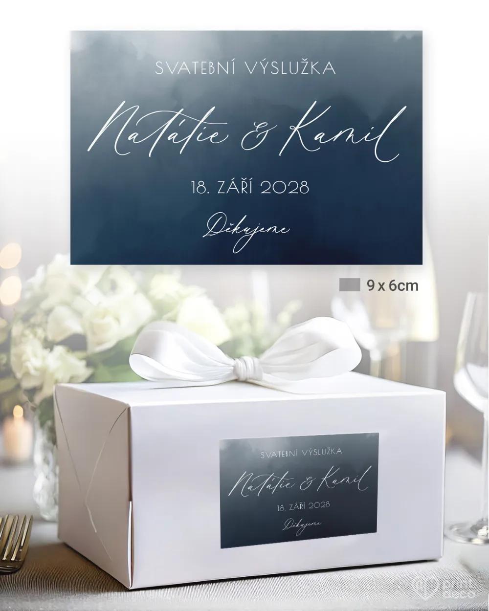 Svatební samolepky na výslužky akvarelová láska (modrá) 2/3