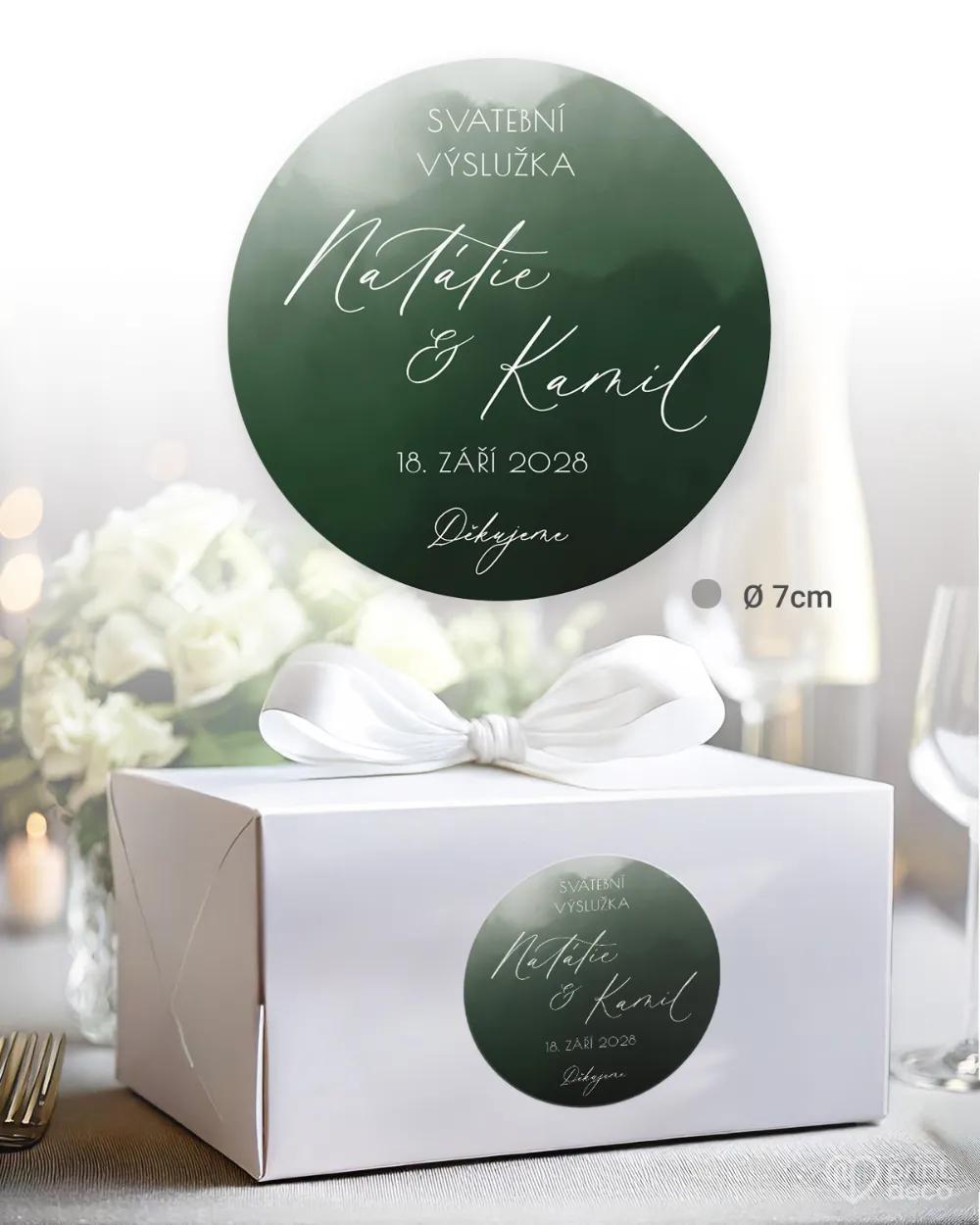 Svatební samolepky na výslužky akvarelová láska (tmavě zelená) 1/3