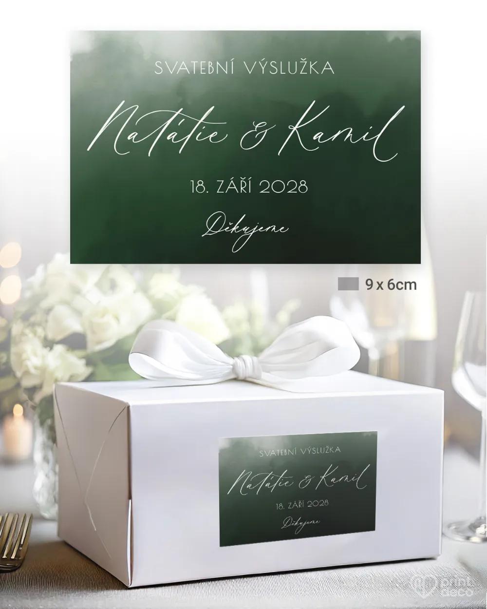 Svatební samolepky na výslužky akvarelová láska (tmavě zelená) 2/3