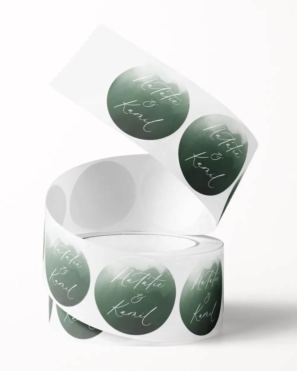 Svatební mini nálepky na obálky a dárky Akvarelová láska (tmavě zelená) 2/3