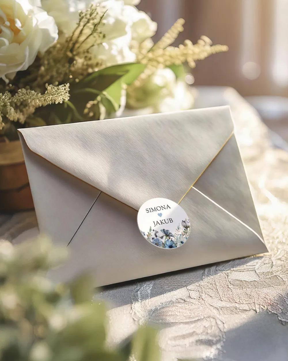 Svatební mini nálepky na obálky a dárky Modrý věneček 1/3