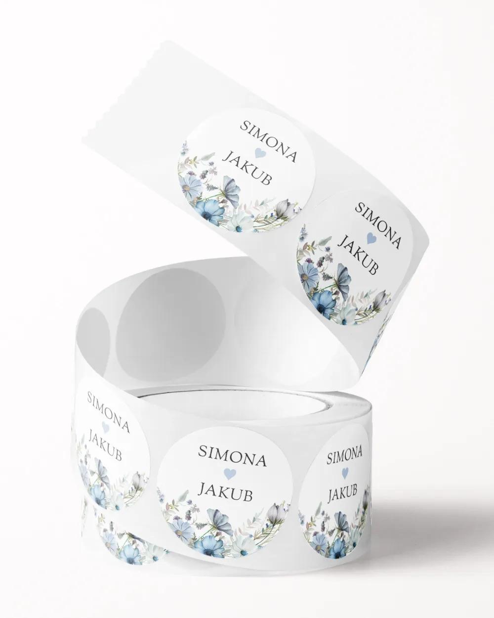 Svatební mini nálepky na obálky a dárky Modrý věneček 2/3
