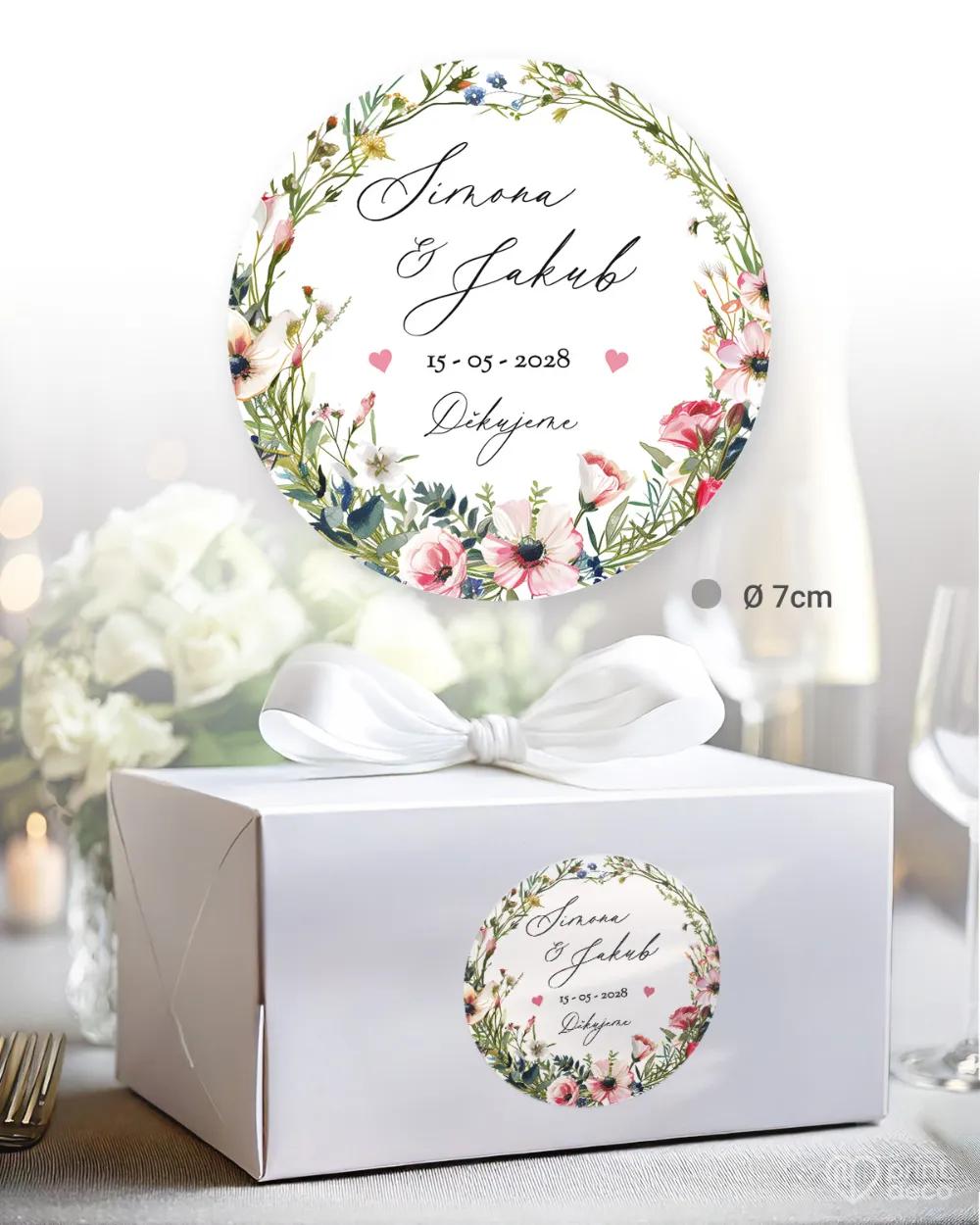 Svatební samolepky na výslužky růžový věneček II. 1/3