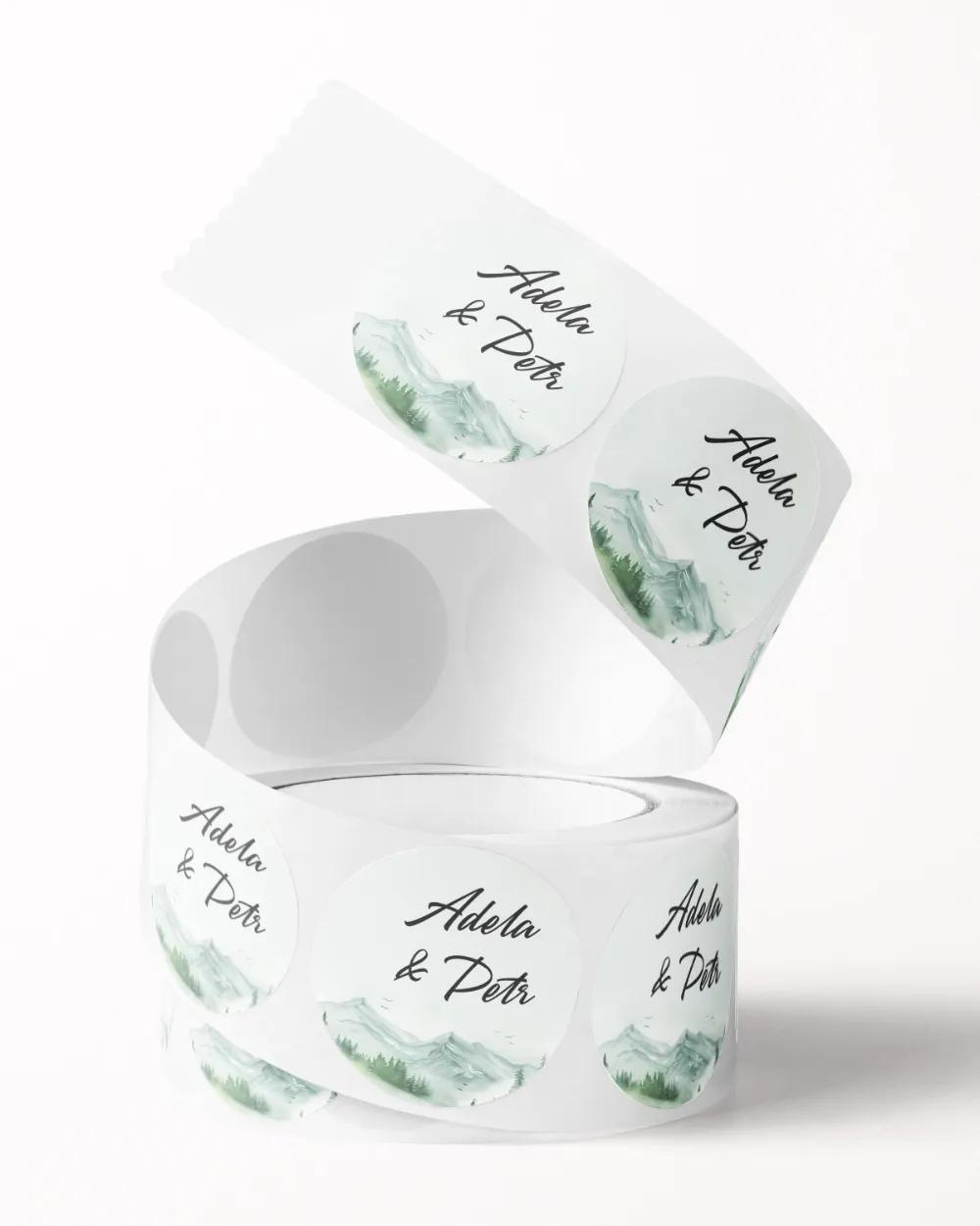 Svatební mini nálepky na obálky a dárky Láska z hor I. 1/3