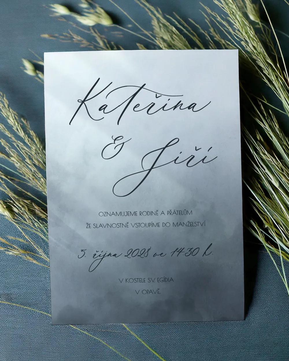 Svatební oznámení - Akvarelová láska (šedo-modrá) 1/2