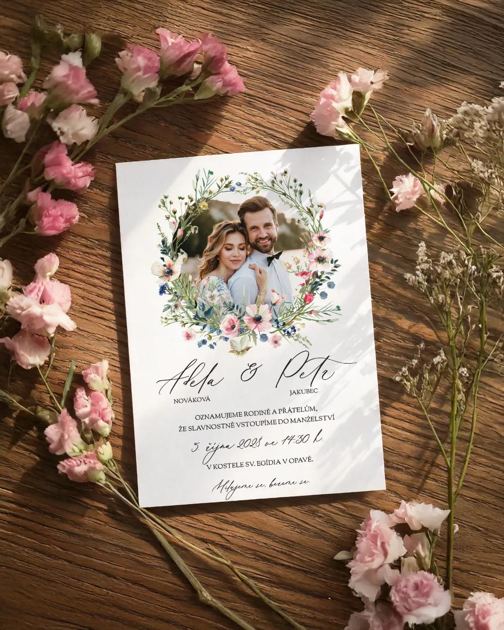 Svatební oznámení - Růžový věneček II