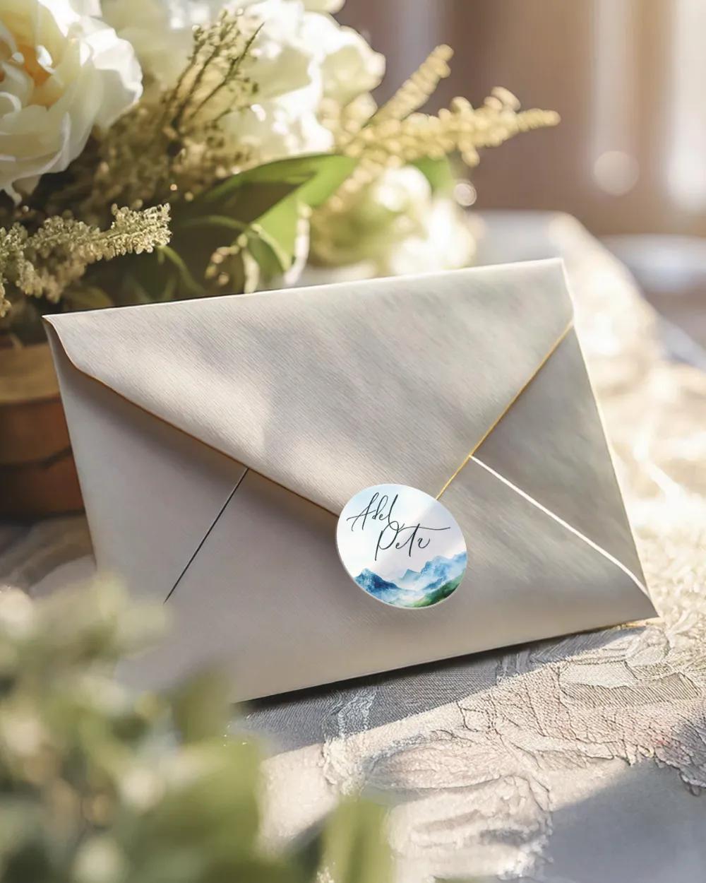 Svatební mini nálepky na obálky a dárky Láska z hor V. 1/3