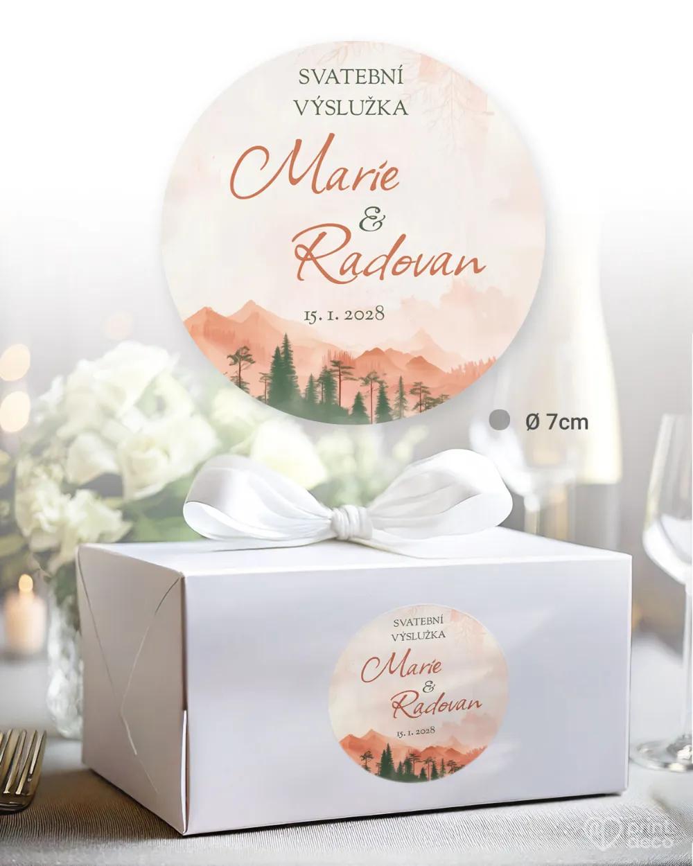 Svatební samolepky na výslužky pohoří lásky 1/3