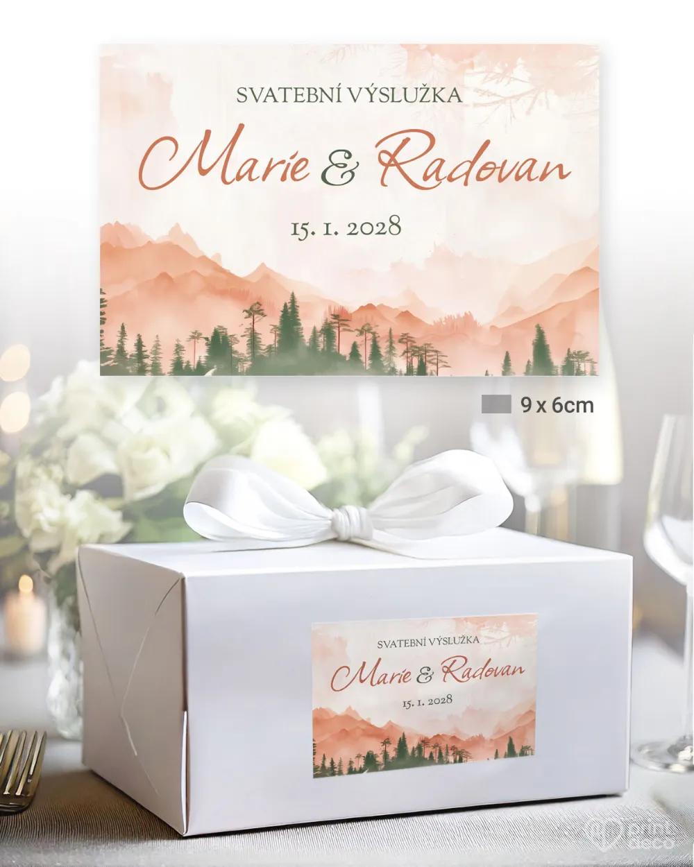 Svatební samolepky na výslužky pohoří lásky 2/3
