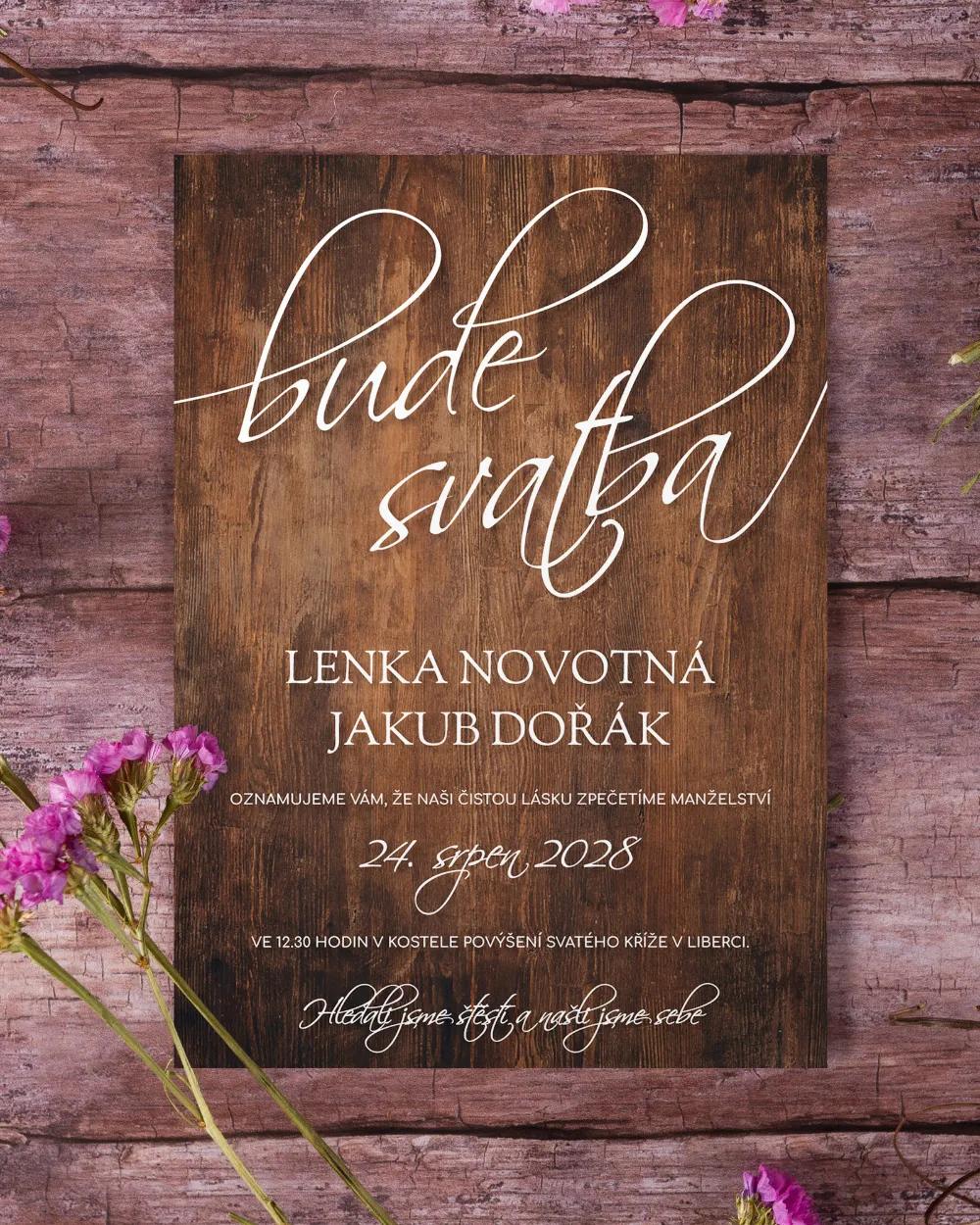 Svatební oznámení s motivem Dřevo (tmavě hnědé) 2/3