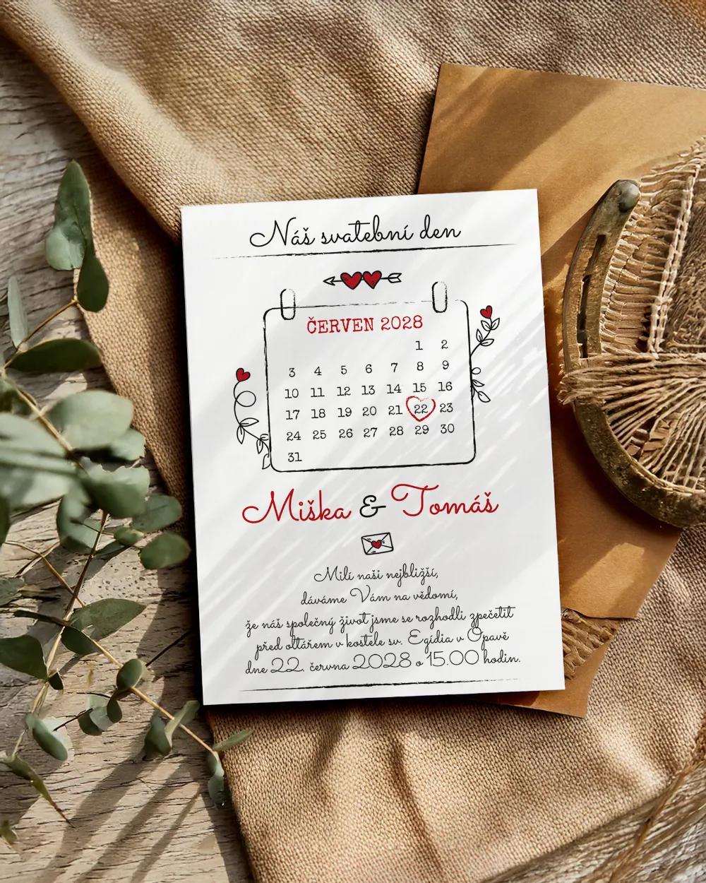 Jednoduchá svatební oznámení s kalendářem 1/2