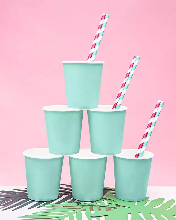 Tmavorůžové papírové brčka 19,5 cm, 10 ks, pásky 1/4