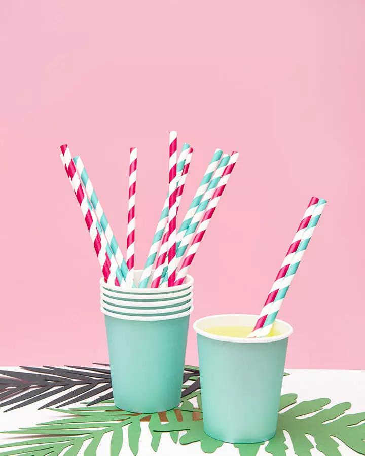 Světle modré papírové brčka 19,5 cm, 10 ks, pásky 4/5