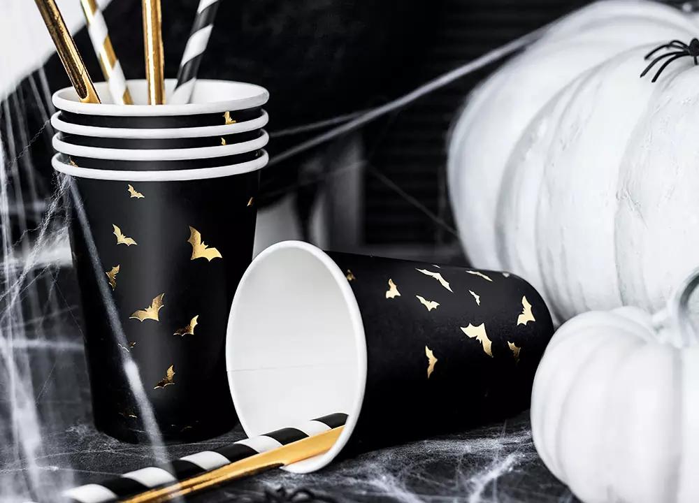 Černé papírové brčka 19,5 cm, 10 ks, pásky 1/3