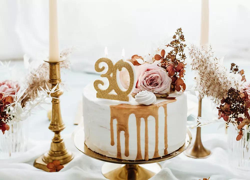 Narozeninové svíčky na 30-té narozeniny, zlatá, v7,5cm, 1ks 1/4
