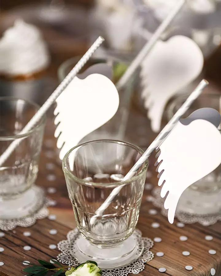 Stříbrné papírové brčka 19,5 cm, 10 ks, pásky 3/4