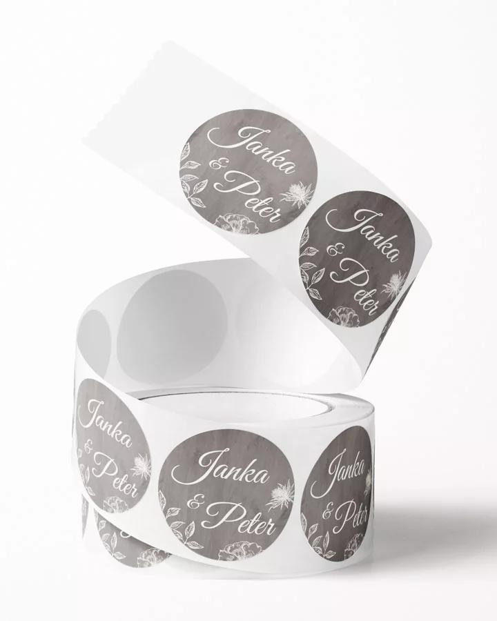 Svatební mini nálepky na obálky a dárky se tmavým motivem Polní květiny 1/2