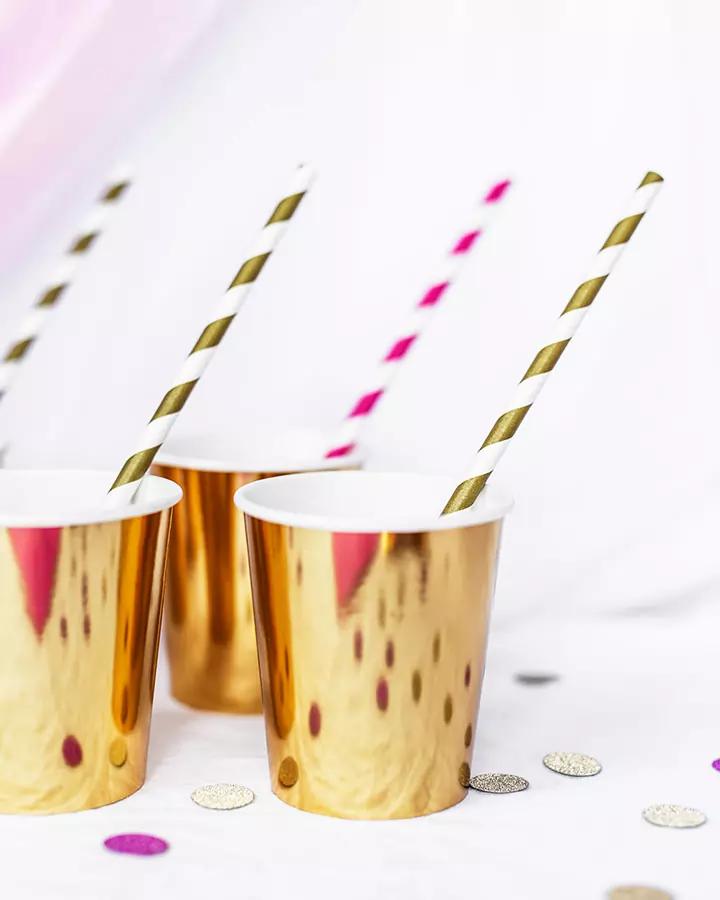 Zlaté papírové brčka 19,5 cm, 10 ks, pásky 1/3