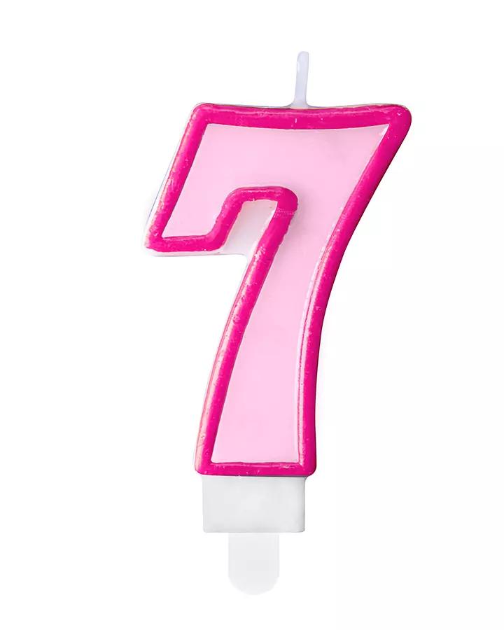 Narozeninová svíčka, číslo 7, růžová, výška 7cm, 1ks
